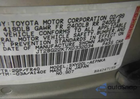 1999 Toyota Camry Le/Xle from USA, damaged, VIN JT2BG22K7X0332034